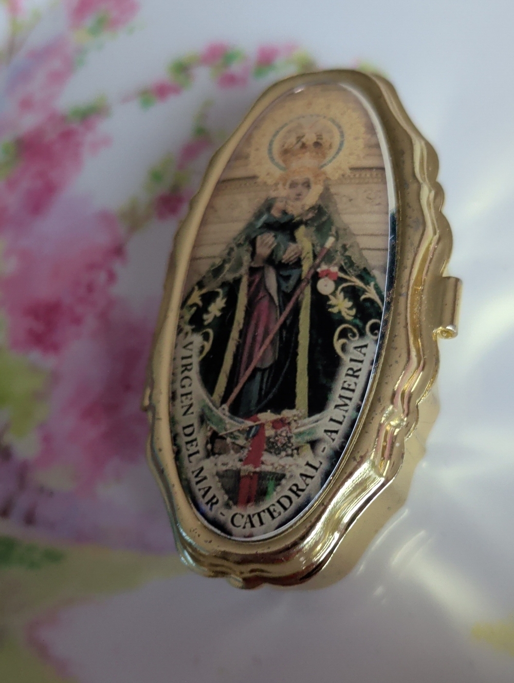 Virgen del Mar Cathedral Almeria Vintage Pill Box/ Trinket Gold Plated